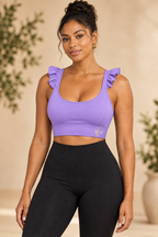 Luvha Ruffle Yoga Tank in Purple on model