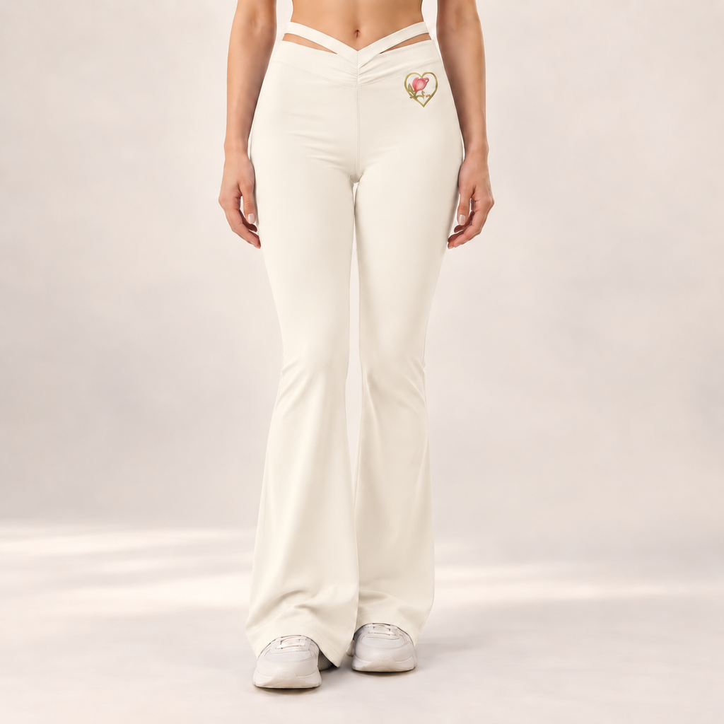 Luvha Yoga Micro-Flared Pants in Cream, front view